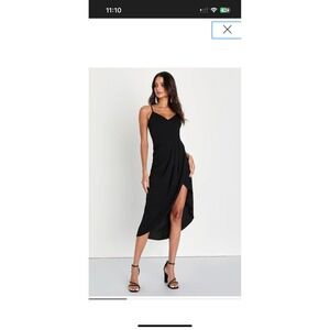 Lulus‎ Reinette Black Midi Dress High-Low NWT